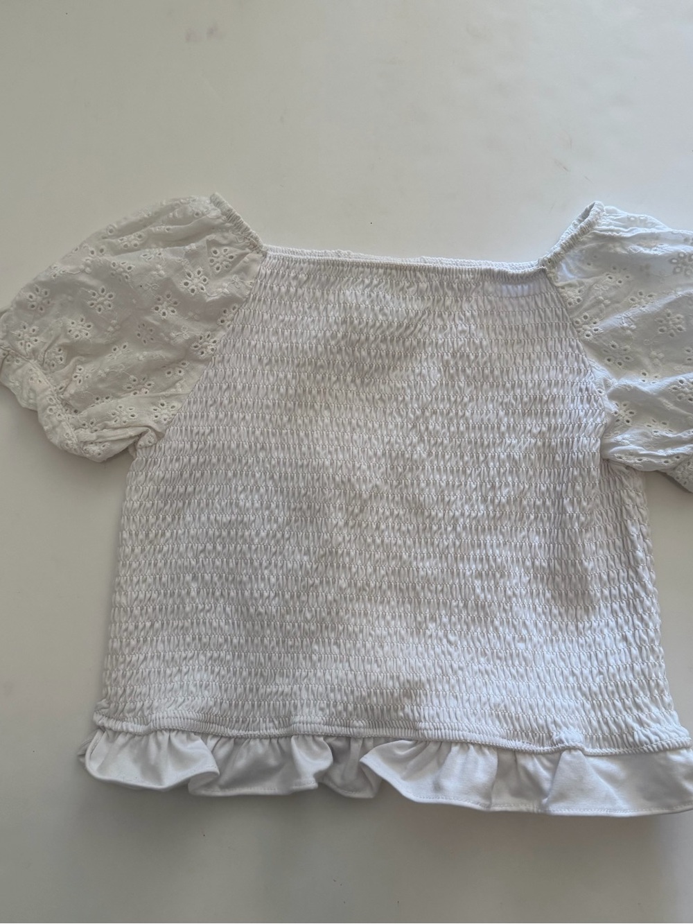 Rare Editions White Smocked Eyelet Puff-Sleeve Top